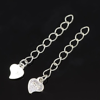 925 Sterling Silver Terminators, End Chain with Heart Charms, Silver, 28mm