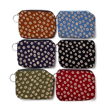 Flower Pattern Cotton Cloth Wallets, Change Purse, with Zipper & Iron Key Ring, Mixed Color, 8.6~8.9x11~11.2x1.1~1.2cm