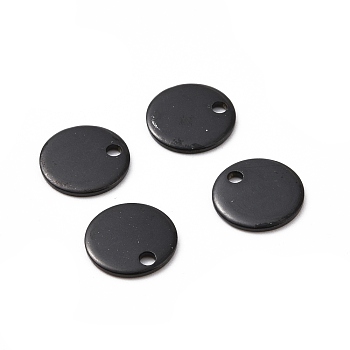 304 Stainless Steel Pendants, Blank Stamping Tag, Flat Round, Electrophoresis Black, 8x1mm, Hole: 1.2mm