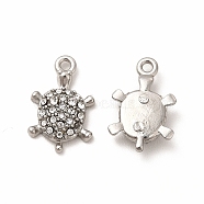 316 Surgical Stainless Steel with Crystal Rhinestone Charms, Turtle, Stainless Steel Color, 13x8x3mm, Hole: 1mm(X-STAS-G305-06P)