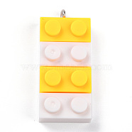 Resin Pendants, with Platinum Iron Loop, Toy Bricks, Yellow, 36x15.5x8mm, Hole: 2.6mm(RESI-E017-C16)