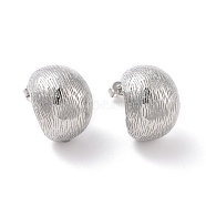 Brass Textured Half Round Stud Earrings, Half Hoop Earrings for Women, Cadmium Free & Lead Free, Platinum, 25x19.5x16mm, Pin: 0.8mm(EJEW-G315-08P)