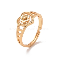 Brass Heart with Flower Adjustable Ring for Women, Cadmium Free & Lead Free, Real 18K Gold Plated, US Size 5 3/4(16.3mm)(RJEW-P034-06G)