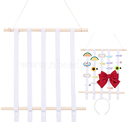 Hanging Hair Pin Storage Frame, Hair Bow Holder, with Plastic Hook, Wooden Sticks & Polyester Ribbon, Rectangle, White, 3.1~89x1.4~2.2x0.2~1.4cm, 9pcs/set(HJEW-WH0248-138B)