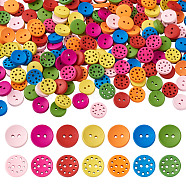 2-Hole Wood Buttons, Flat Round, Mixed Color, 235pcs/box(BUTT-TA0001-07)