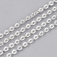Brass Cable Chains, Soldered, Flat Oval, Silver Color Plated, 2.5x2x0.3mm(X-CHC-S006-03C)