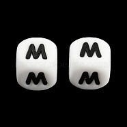 20Pcs White Cube Letter Silicone Beads 12x12x12mm Square Dice Alphabet Beads with 2mm Hole Spacer Loose Letter Beads for Bracelet Necklace Jewelry Making, Letter.M, 12mm, Hole: 2mm(JX432M)