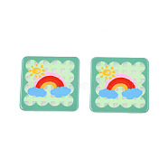 Transparent Printed Acrylic Cabochons, Square with Rainbow, Medium Aquamarine, 33.5x33.5x2mm(TACR-N016-19)