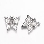 201 Stainless Steel Charms, Butterfly, Stainless Steel Color, 11x11x3.5mm, Hole: 1mm(STAS-G071-02P)