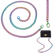 WADORN 1Pc Zinc Alloy Curb Chain Bag Handle, with Lobster Claw Clasp, Rainbow Color, 119.3x0.95cm(FIND-WR0008-78A)