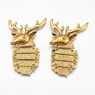 Tibetan Style Alloy Cabochons, Christmas Reindeer/Stag, Cadmium Free & Nickel Free & Lead Free, Antique Golden, 72x44x5mm(TIBEP-S193-AG-NR)