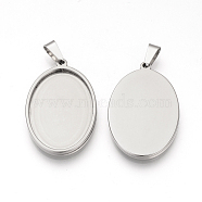 304 Stainless Steel Pendant Cabochon Settings, Oval, Stainless Steel Color, Tray: 35x25mm, 40x27.5x2.5mm, Hole: 8x4mm(X-STAS-S073-10P)