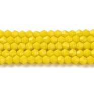Opaque Solid Color Imitation Jade Glass Beads Strands, Faceted, Bicone, Yellow, 4x4mm, Hole: 0.8mm, about 87~98pcs/strand, 12.76~14.61 inch(32.4~37.1cm)(GLAA-F029-P4mm-05)