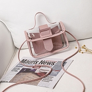 PU Leather Crossbody Bags, Transparent Women Handbags, Pink, 13x18x6cm(ZXFQ-PW0001-018A)