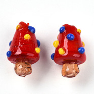 Handmade Lampwork Bumpy Beads, Mushroom Charms, Red, 17.5~20x11~14.5mm, Hole: 1~1.6mm(LAMP-T022-02A-08)