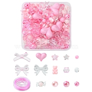 DIY Cute Beaded Stretch Bracelet Making Kit, Including Star & Square & Candy & Heart & Bowknot & Bear & Round Acrylic Beads, Elastic Thread, Pink, Beads: 184Pcs/box(DIY-FS0003-25)