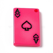 Printed Acrylic Pendants, Rectangle with Ace of Hearts Charm, Deep Pink, 26x16.7x3.3mm, Hole: 2.2mm(MACR-C013-01C)