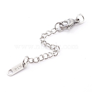 304 Stainless Steel Chain Extender, Chain Tabs with Word K14, and Lobster Claw Clasps, Stainless Steel Color, 64~80mm(FIND-JF00088-02)