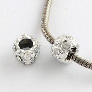 Alloy Rhinestone Rondelle Large Hole Beads, Silver Color Plated, Crystal, 11.5x8mm, Hole: 5~5.5mm(X-MPDL-R036-70H)