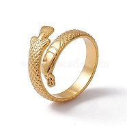 Ion Plating(IP) 304 Stainless Steel Ring Arowana Fish Wrap Open Cuff Ring for Women, Real 18K Gold Plated, US Size 7 1/4(17.5mm)(RJEW-C045-21G)