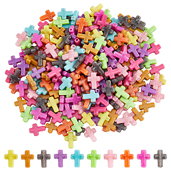 249Pcs Crackle Opaque Acrylic Beads, Imitation Turquoise, Cross, Mixed Color, 16.5x12.5x4.5mm, Hole: 2mm(OACR-DC0001-12)