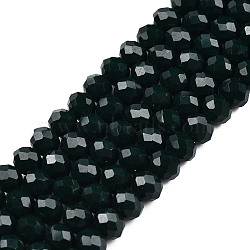 Opaque Solid Color Imitation Jade Glass Beads Strands, Faceted, Rondelle, Dark Green, 8x6mm, Hole: 1mm, about 60~62pcs/strand, 39~40cm(EGLA-A044-P8mm-D12)