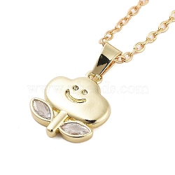 Brass Clear Cubic Zirconia Cable Chain Smiling Face Cloud Flower Pendant Necklaces, Golden, 17.52 inch(44.5cm)(NJEW-B100-06G)