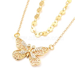 Necklaces Sets, Brass Micro Pave Cubic Zirconia Pendant Necklaces & Brass Flat Sequin Chain Necklaces, Butterfly, Golden, 20.08 inch(51cm), 15.12 inch(38.4cm), 2pcs/set(NJEW-JN03130-03)