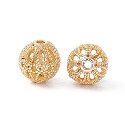 Rack Plating Brass Hollow Beads, Cadmium Free & Lead Free, Round, Golden, 8mm, Hole: 1.2mm(KK-P219-01B-G)