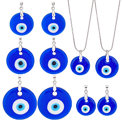 Elite 8Pcs 4 Style Handmade Evil Eye Lampwork Pendants, Flat Round, Blue, 25~40x5~7mm, Hole: 4x6mm, 2pcs/style(LAMP-PH0001-10)
