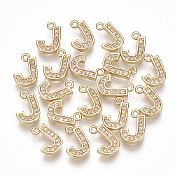Brass Cubic Zirconia Charms, Letter, Clear, Real 18K Gold Plated, Letter.J, 10x7x1.5mm, Hole: 1mm(X-KK-S348-330J)