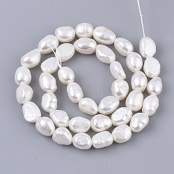 Natural Cultured Freshwater Pearl Beads Strands, Two Sides Polished, Seashell Color, 8~10x6~8mm, Hole: 0.6mm, about 39~40pcs/Strand, 13.39 inch(34cm)(PEAR-Q015-033)