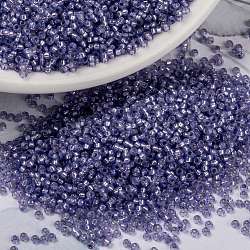 MIYUKI Round Rocailles Beads, Japanese Seed Beads, 15/0, (RR649) Dyed Violet Silverlined Alabaster, 15/0, 1.5mm, Hole: 0.7mm, about 27777pcs/50g(SEED-X0056-RR0649)