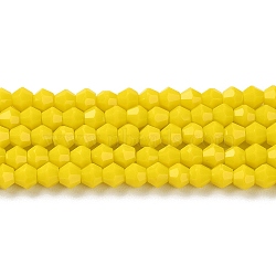 Opaque Solid Color Imitation Jade Glass Beads Strands, Faceted, Bicone, Yellow, 4x4mm, Hole: 0.8mm, about 87~98pcs/strand, 12.76~14.61 inch(32.4~37.1cm)(GLAA-F029-P4mm-05)