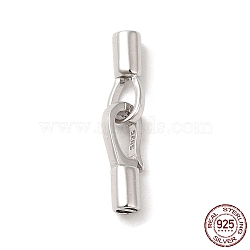 Rhodium Plated 925 Sterling Silver Fold Over Clasps, with 925 Stamp, Real Platinum Plated, Clasp: 12x4.5x3.5mm, Pin: 0.4mm, Clasp: 13.5x5x3.5mm, Pin: 0.5mm, Inner Diameter: 2mm(STER-G038-08P)