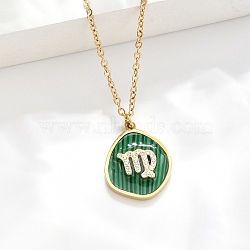 304 Stainless Steel Micro Pave Cubic Zirconia constellation Pendant Necklaces, with Synthetic Malachite, Golden, Scorpio, 17.72 inch(45cm) long+50mm extender(NJEW-R021-01G-08)