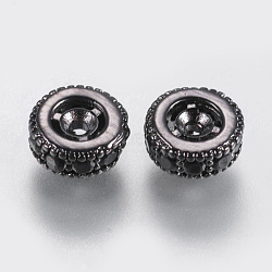 Brass Micro Pave Cubic Zirconia Beads, Flat Round, Black, Gunmetal, 6x2.5mm, Hole: 0.6~0.8mm(ZIRC-G132-18B)