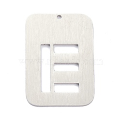 304 Stainless Steel Pendants, Rectangle with Alphabet, Hollow, Letter.E, 32x22x1mm, Hole: 1.5mm(STAS-K216-49E-P)