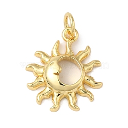 Rack Plating Brass Pendants, with Jump Ring, Long-Lasting Plated, Lead Free & Cadmium Free, Sun, Real 18K Gold Plated, 17x15x3.5mm, Hole: 3mm(KK-B092-16G)