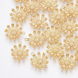 Brass Links, Nickel Free, Daisy, Real 18K Gold Plated, 17x15x4mm, Hole: 1mm(X-KK-Q761-13G-NF)