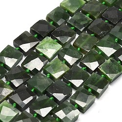 Natural Jade Beads Strands, Faceted, Square, 10x10x4.5~5.5mm, Hole: 0.8mm, about 34~37pcs/strand, 16.54~17.32 inch(42~44cm)(G-G106-D03-01)