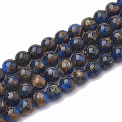 Natural Chalcedony Beads Strands, Imitation Gold Clinquant Stone, Dyed & Heated, Round, Blue, 6~7mm, Hole: 1mm, about 60~67pcs/strand, 15.7 inch(G-S333-6mm-014E)