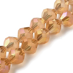 Electroplate Transparent Glass Beads Strands, Frosted, Rainbow Plated, Faceted Bicone, Sandy Brown, 10x9.5mm, Hole: 1.2mm, about 60pcs/strand, 22.76''(57.8cm)(EGLA-I019-FR01)