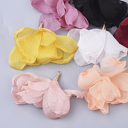 Organza Fabric Big Pendants, with Golden Tone Iron Findings, Flower, Mixed Color, 60.5~80.5x45~76mm, Hole: 3mm(FIND-T061-004)