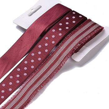 Polyester & Polycotton Ribbons Sets, for Bowknot Making, Gift Wrapping, FireBrick, 1 inch(26.5mm), 3 styles, about 3.00 Yards(2.74m)/Style, 9 Yards/Set