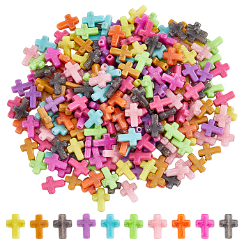 249Pcs Crackle Opaque Acrylic Beads, Imitation Turquoise, Cross, Mixed Color, 16.5x12.5x4.5mm, Hole: 2mm
