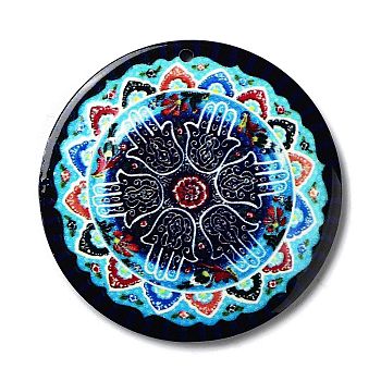 Opaque Acrylic Pendants, Flat RoundOpaque Acrylic Pendants, Flat Round with Evil Eye, Dark Turquoise, 42.5x2mm, Hole: 1.5mm