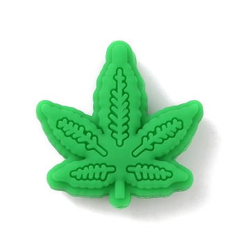 Maple Leaf Silicone Beads, Chewing Beads For Teethers, DIY Nursing Necklaces Making, Green, 25.5x25.5x9.5mm, Hole: 3mm