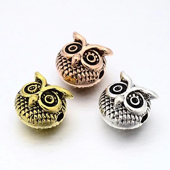 Halloween 3D Owl Head Alloy Beads, Mixed Color, 10x11x8mm, Hole: 1mm