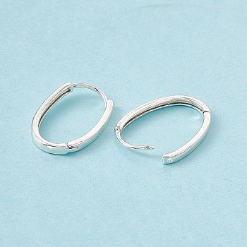 Brass Oval Hinged Hoop Earrings for Men Women, Cadmium Free & Lead Free, 925 Sterling Silver Plated, 20.5x13.5x1.5mm, Pin: 0.8mm